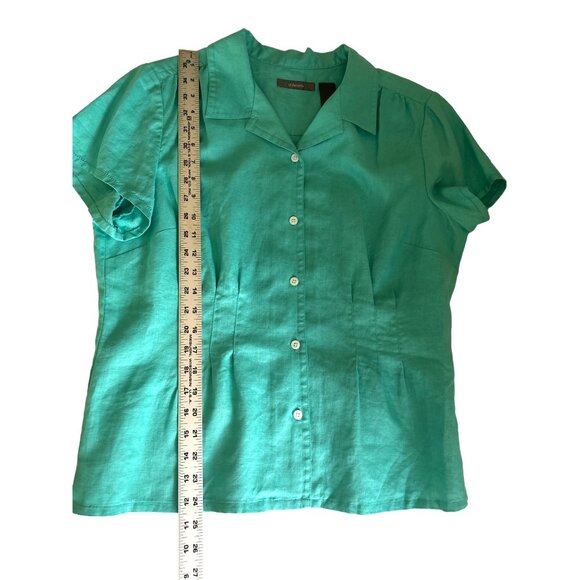 Liz Claiborne Womens 100% Linen Button-Up Short Sleeve Blouse Size 16 - Picture 8 of 8
